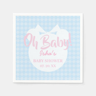 Light Blue Ribbon Bear Baby Shower Paper Napkin