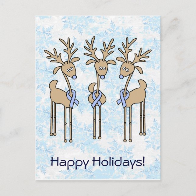 Light Blue Ribbon Reindeer Holiday Postcard (Front)