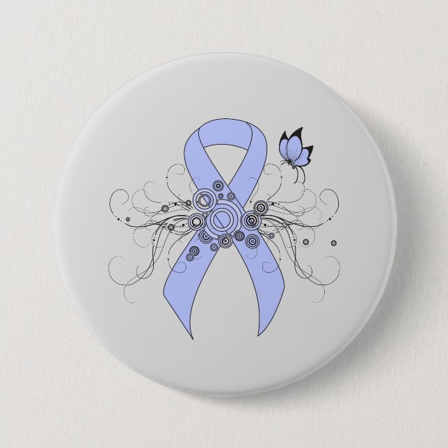 Light Blue Ribbon with Butterfly 7.5 Cm Round Badge (Front)
