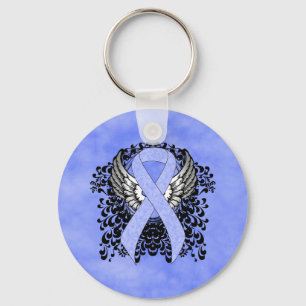 Light Blue Ribbon with Wings Key Ring