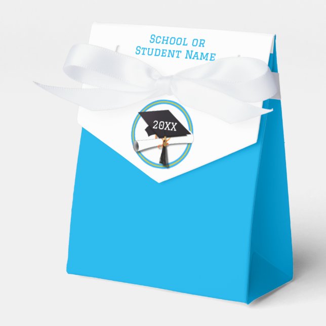 Light Blue Ring on Grad Cap Graduation Favour Box (Front Side)