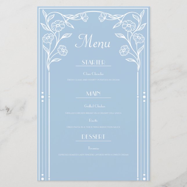 Light Blue Romance and vintage sophistication Menu (Front)
