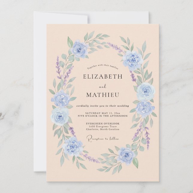 Light Blue Romantic Floral Wedding Invitation (Front)