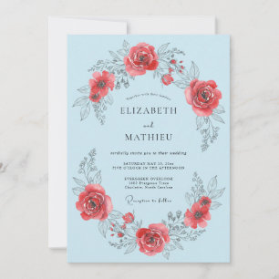 Light Blue Rose Blossom Romance Wedding Invitation