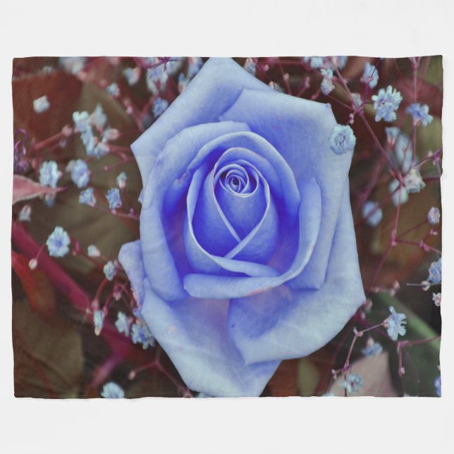 Light Blue Rose Fleece Blanket (Front (Horizontal))