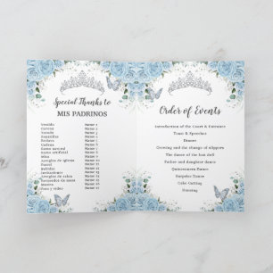 Light Blue Rose Floral Quinceañera Order of Events Programme