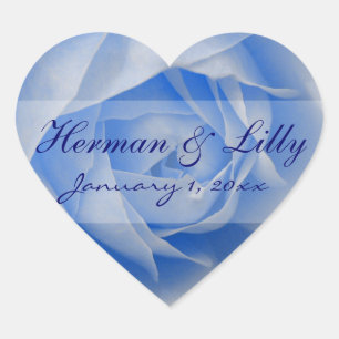 Light Blue Rose Personalised Wedding Heart Sticker