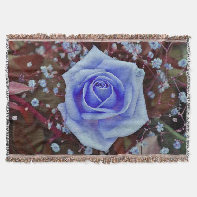 Light Blue Rose Throw Blanket (Front)