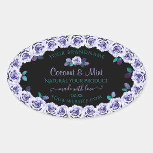 Light Blue Roses on Black Product Packaging Labels