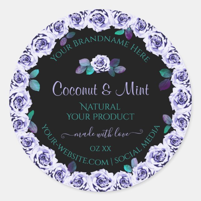 Light Blue Roses on Black Product Packaging Labels (Front)