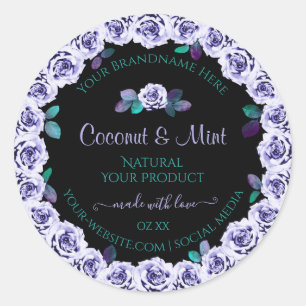 Light Blue Roses on Black Product Packaging Labels