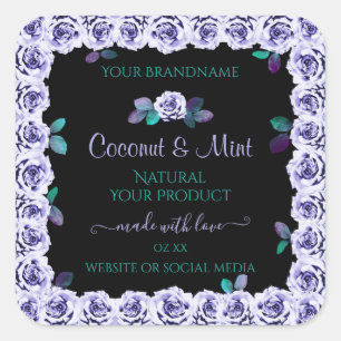 Light Blue Roses on Black Product Packaging Labels