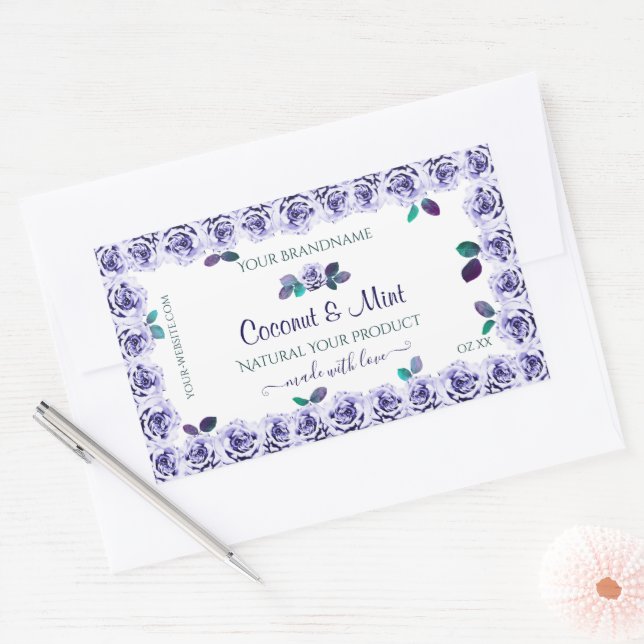Light Blue Roses on White Product Packaging Labels (Envelope)