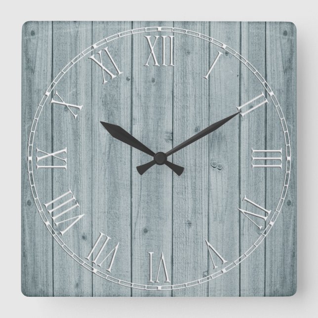 Light Blue Rustic Beautiful Wood Texture Square Wall Clock (Front)