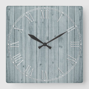 Light Blue Rustic Beautiful Wood Texture Square Wall Clock