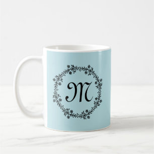 Light Blue Rustic Custom Monogram Wreath Coffee Mug