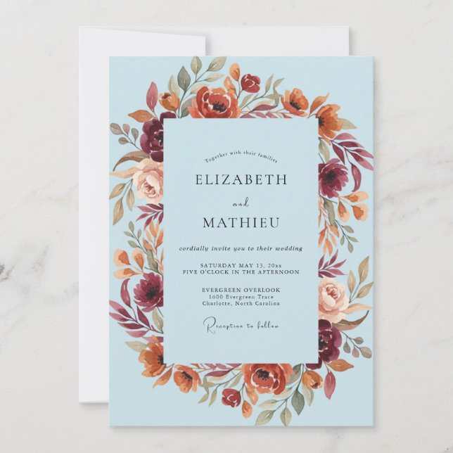 Light Blue Rustic Floral Wedding Invitation (Front)