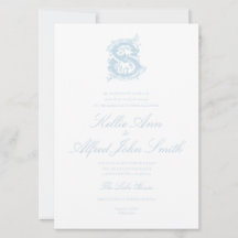 Light Blue "S" Monogram Wedding Invitation