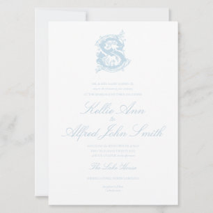 Light Blue "S" Monogram Wedding Invitation