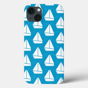 Light Blue Sailboat Pattern iPhone 13 Case