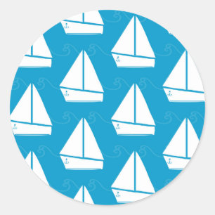Light Blue Sailboat Pattern Classic Round Sticker