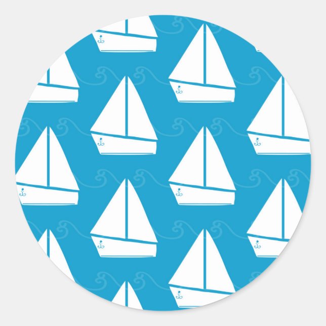Light Blue Sailboat Pattern Classic Round Sticker (Front)