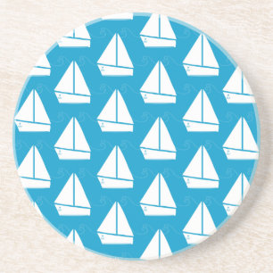 Light Blue Sailboat Pattern Coaster