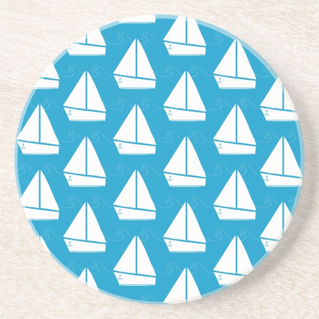 Light Blue Sailboat Pattern Coaster (Front)