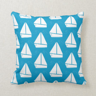 Light Blue Sailboat Pattern Cushion