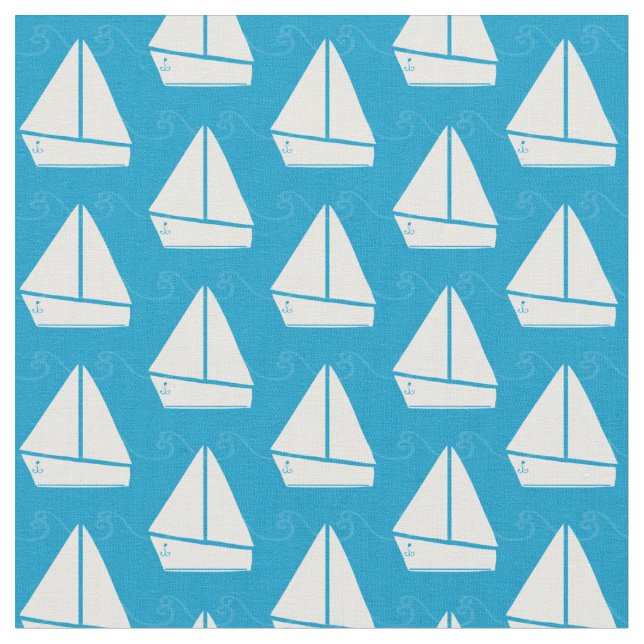Light Blue Sailboat Pattern Fabric (Close Up)