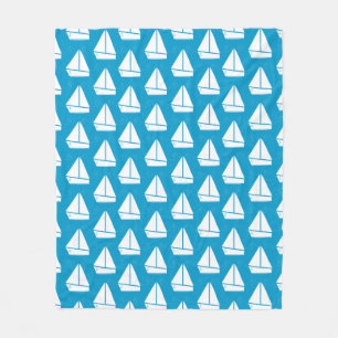 Light Blue Sailboat Pattern Fleece Blanket