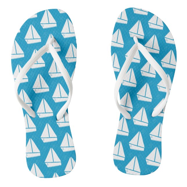 Light Blue Sailboat Pattern Flip Flops (Footbed)