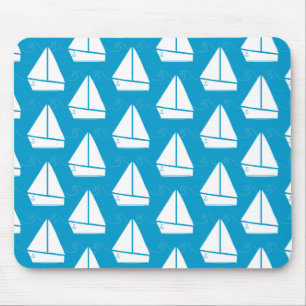 Light Blue Sailboat Pattern Mouse Mat