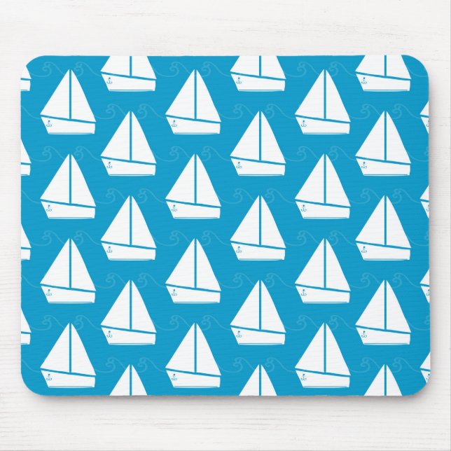 Light Blue Sailboat Pattern Mouse Mat (Front)