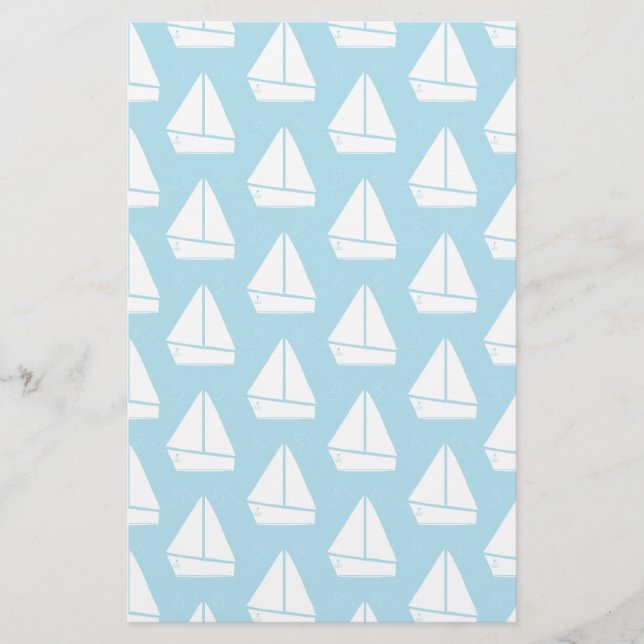 Light Blue Sailboat Pattern Stationery (Front)