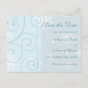 Light Blue Save the Date Winter Wedding Postcard