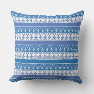 Light blue Scandinavian folklore ornament retro Cushion