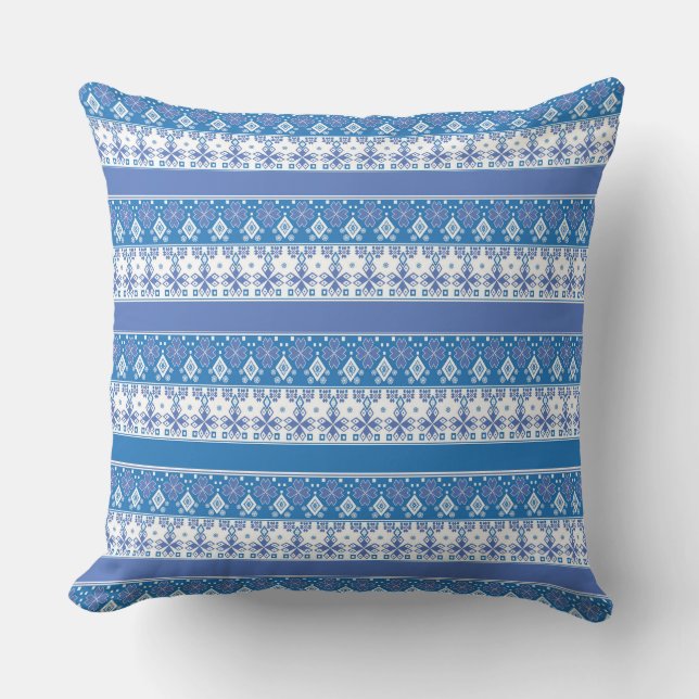 Light blue Scandinavian folklore ornament retro Cushion (Front)