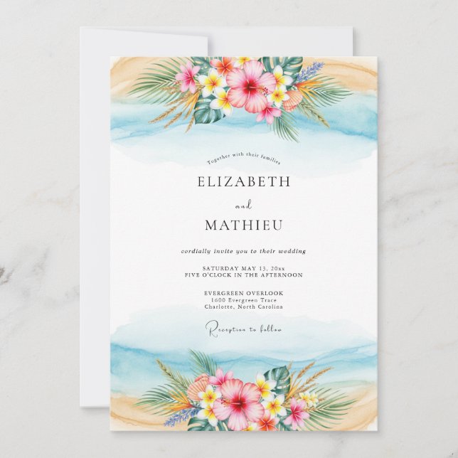 Light Blue Scenic Tropical Wedding Invitation (Front)