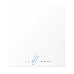 Light Blue Script Monogram Initials Notepad