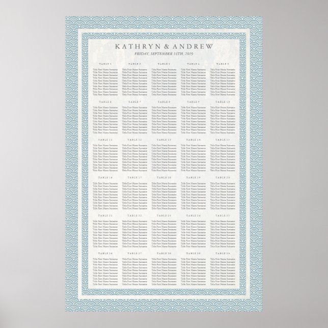 Light Blue Seigaiha Wedding/Event Seating Chart (Front)