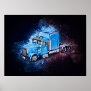 Light Blue Semi Tractor Trailer Truck Poster