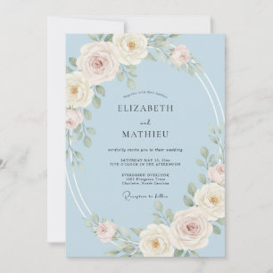 Light Blue Serene Rose Wedding Invitation