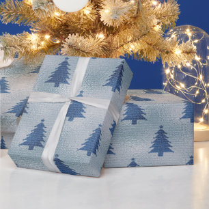 Light Blue Silent Night Christmas Tree Wrapping Paper
