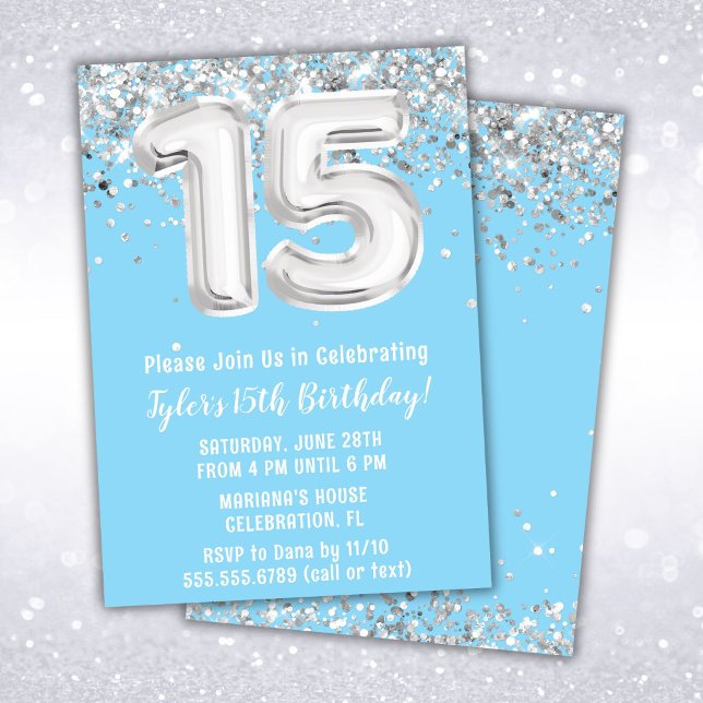 Light Blue Silver 15th Birthday Party Invitation (Creator Uploaded)