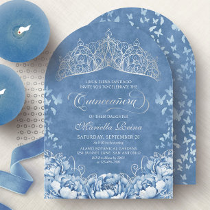 Light Blue Silver Crown Tiara Quinceanera Invitation