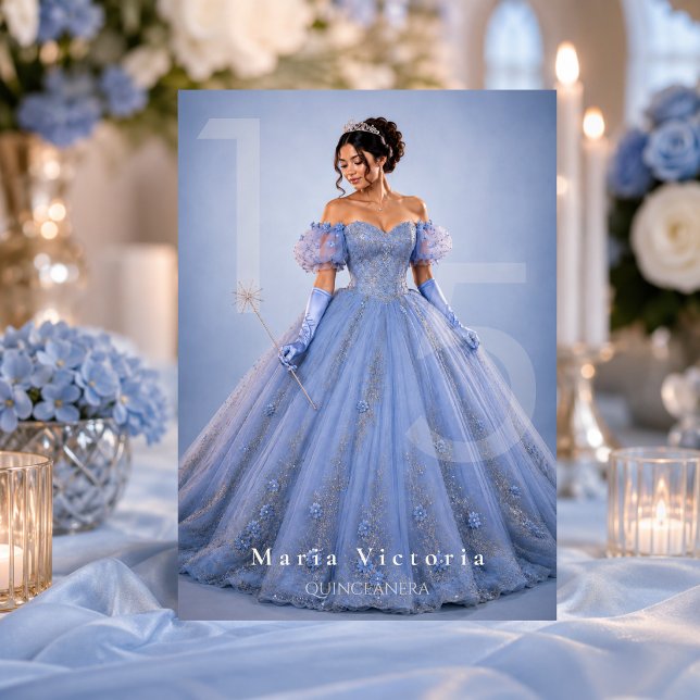 Light Blue Silver Fairytale Quinceañera Invitation (Creator Uploaded)