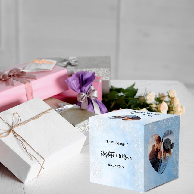 Light blue silver glitter photo wedding favour box (Creator Uploaded)