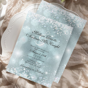 Light Blue Silver Glitter Wedding Elegant Invitation