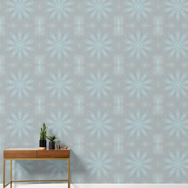 Light Blue Silver Grey Geometric Star Wall Paper (Hallway)